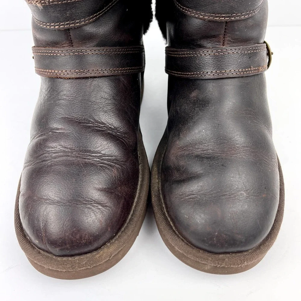 UGG Becket Shearling & Leather Water Resistant Buckle Boot Dark Brown 6 - Picture 2 of 12